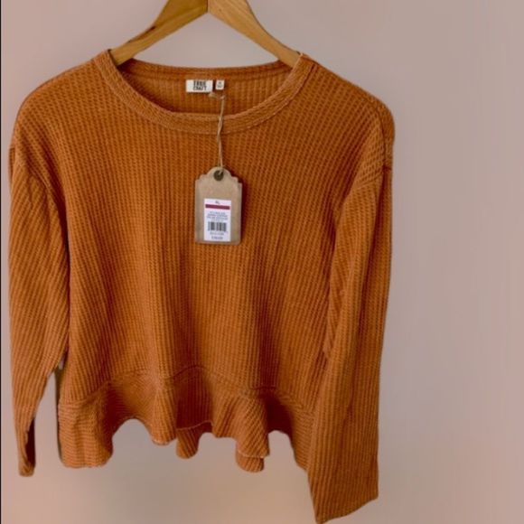 NWT - TRUE CRAFT || Orange Waffle Knit Top - Picture 2 of 6